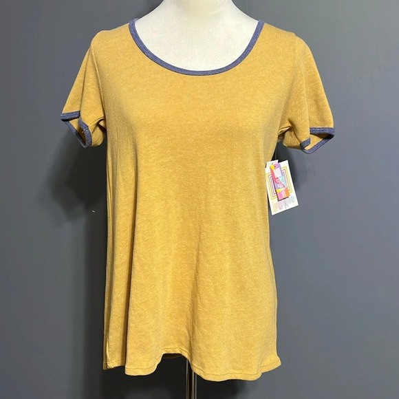 NWTs LuLaRoe yellow with purple trim size medium shirt soft round neck - Picture 1 of 7
